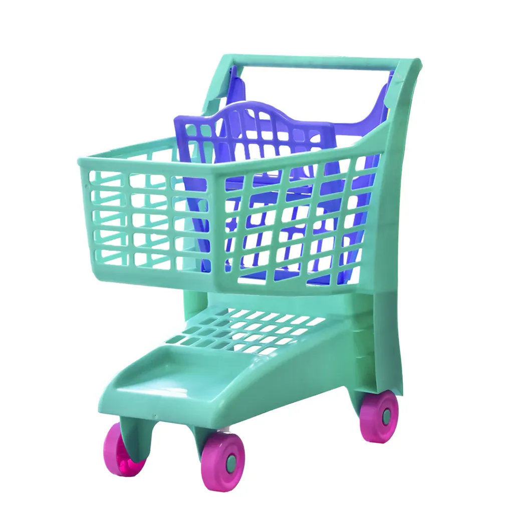 CARRITO DE MERCADO, BOYTOYS, CON MERCADO DE JUGUETES, 4 LLANTAS, MATERIAL RESISTENTE Y FACIL DE LIMPIAR.