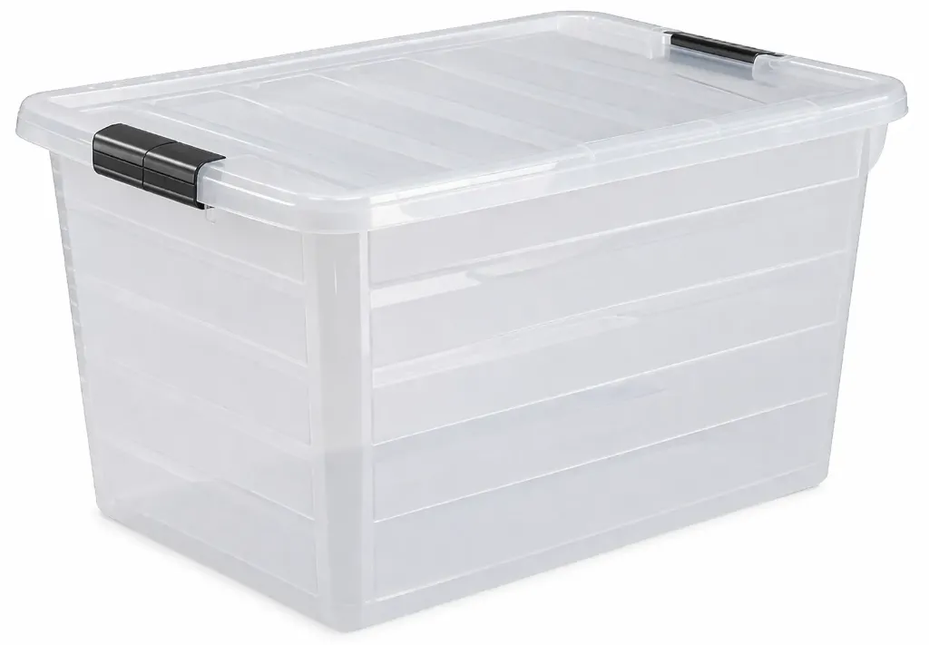 [11071] CAJA AERO 57 LTS, SEMITRANSPARENTE, HOME PRO, AGARRADORES CON COLORES SURTIDOS, NO SE PUEDE ELEGIR COLORES.