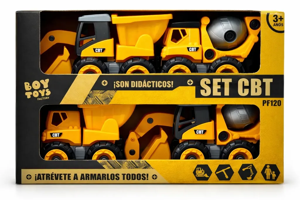 SET CBT X4, INCLUYE 4 CAMIONCITOS ARMABLES Y UNA HERRAMIENTA
