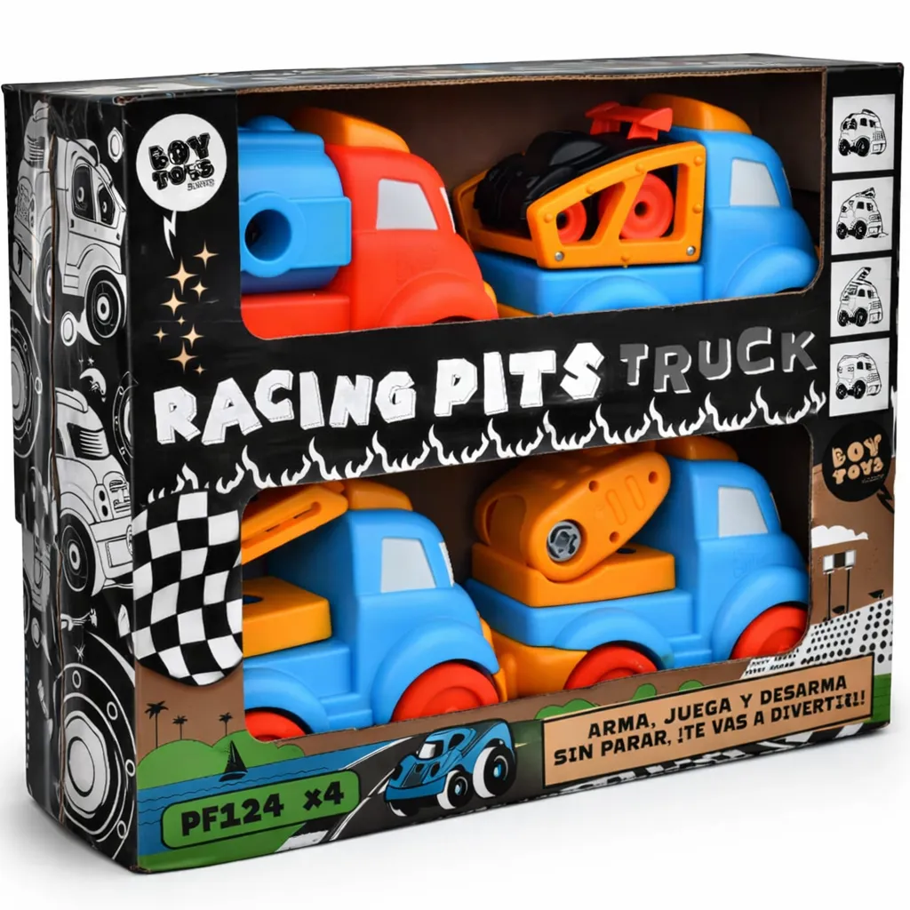 RACING PITS TRUCK X4, INCLUYE 4 CAMIONCITOS Y 2 HERRAMIENTAS