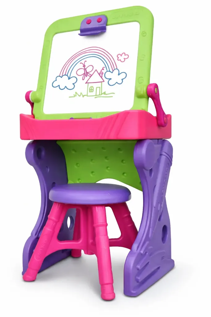 ESCRITORIO NIÑA, INCLUYE BANQUITO, PIZARRA PLEGABLE, BOY TOYS.