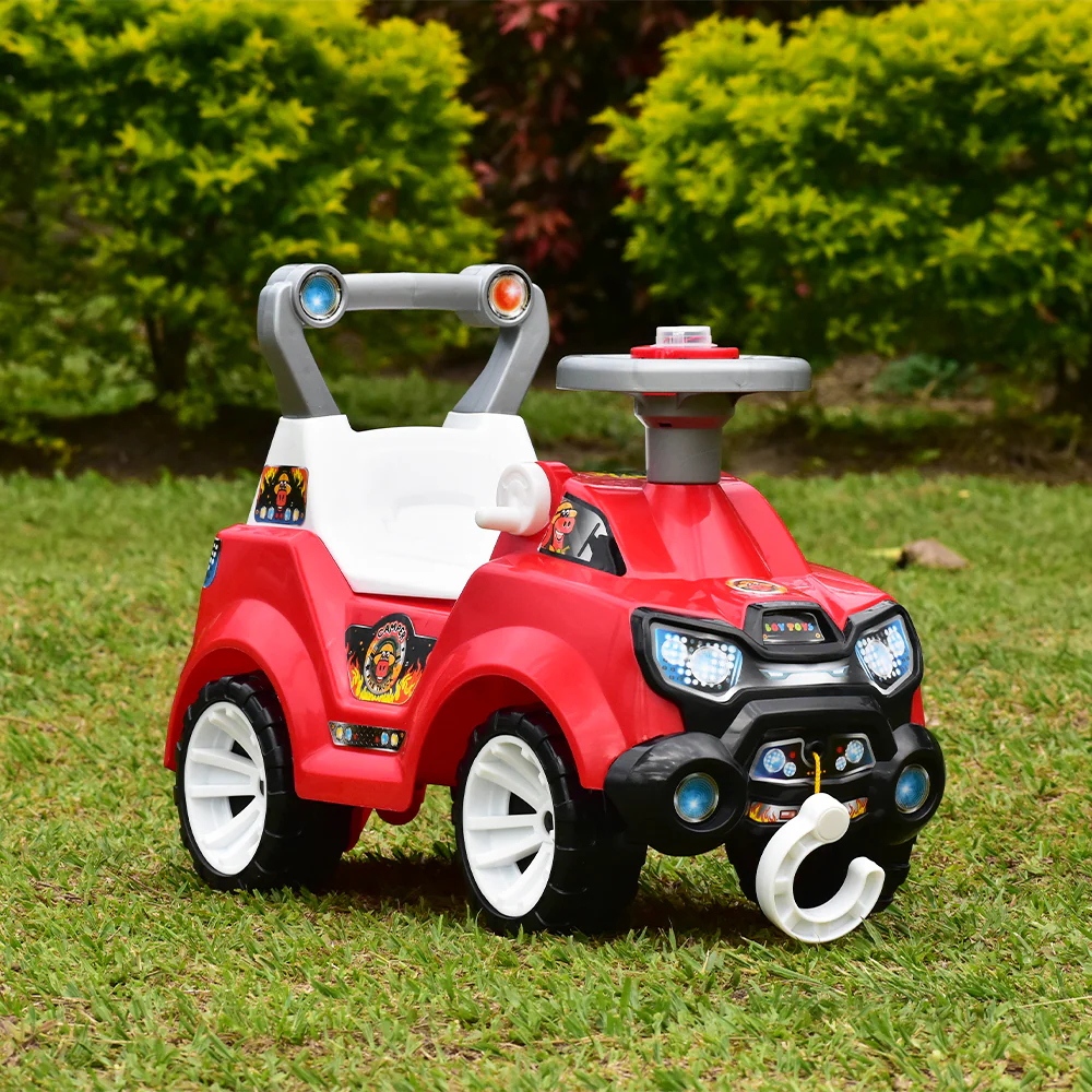 CARRO CAMPER BOMBERO, MARCA BOY TOYS, 4 RUEDAS RESISTENTES, INCLUYE CUERDA DE REMOLQUE, CON SONIDOS