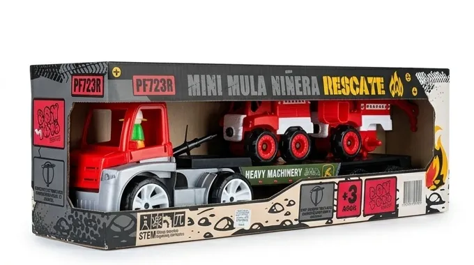 [PF723R] MINI MULA NIÑERA RESCATE, BOY TOYS, INCLUYE 2 CARRITOS, PILOTO Y HERRAMIENTA PARA ARMAR, VARIOS COLORES DISPONIBLES.