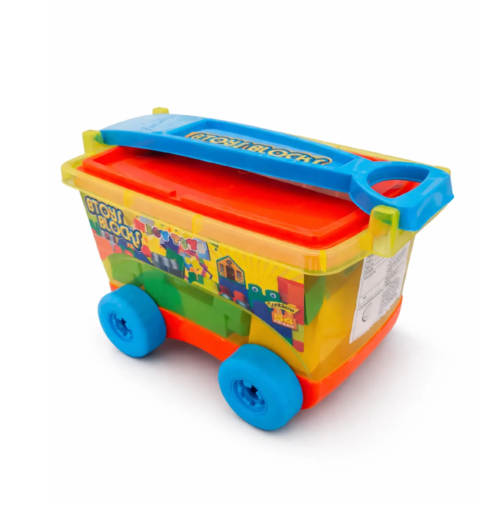 VAGON BTOYS, BOY TOYS, BLOCKS NIÑO, 54 PIEZAS, CON RUEDAS, VARIOS COLORES DISPONIBLES.