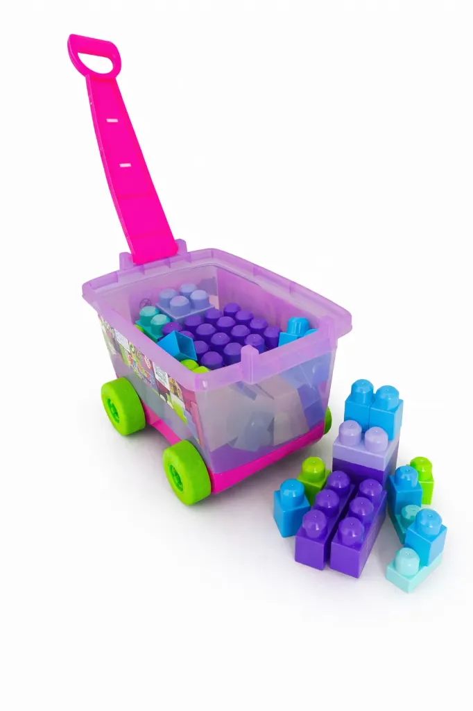 VAGON BTOYS, BOY TOYS, BLOCKS NIÑA, 54 PIEZAS, CON RUEDAS, VARIOS COLORES DISPONIBLES.